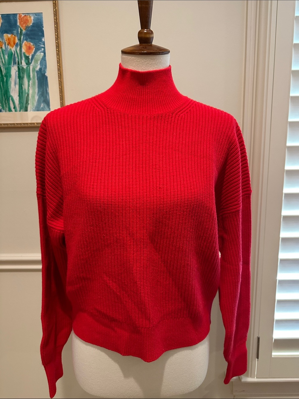 J. Crew Bright Red Ribbed Mock Neck Sweater